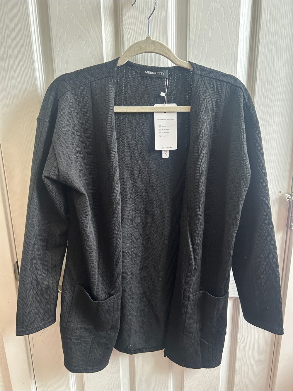 Size Small MEROKEETY Black Open-Front Women's Cardigan